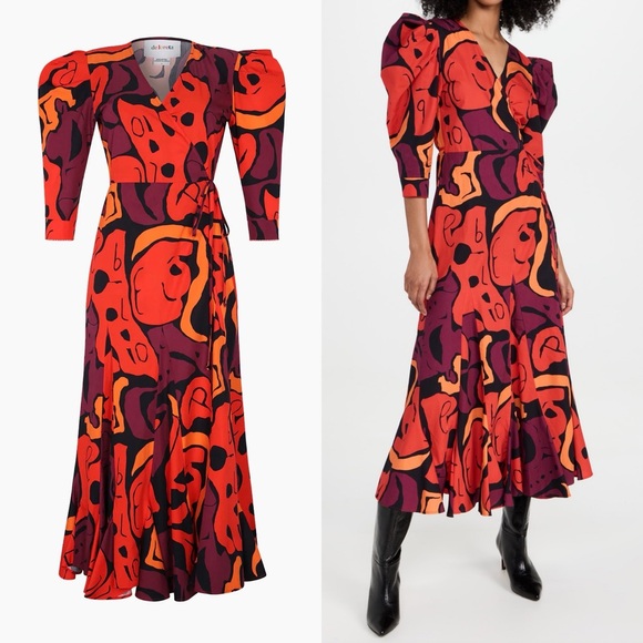 Tuckernuck Dresses & Skirts - Tuckernuck De Loreta Puff Sleeve Printed Wrap Cotton Dress